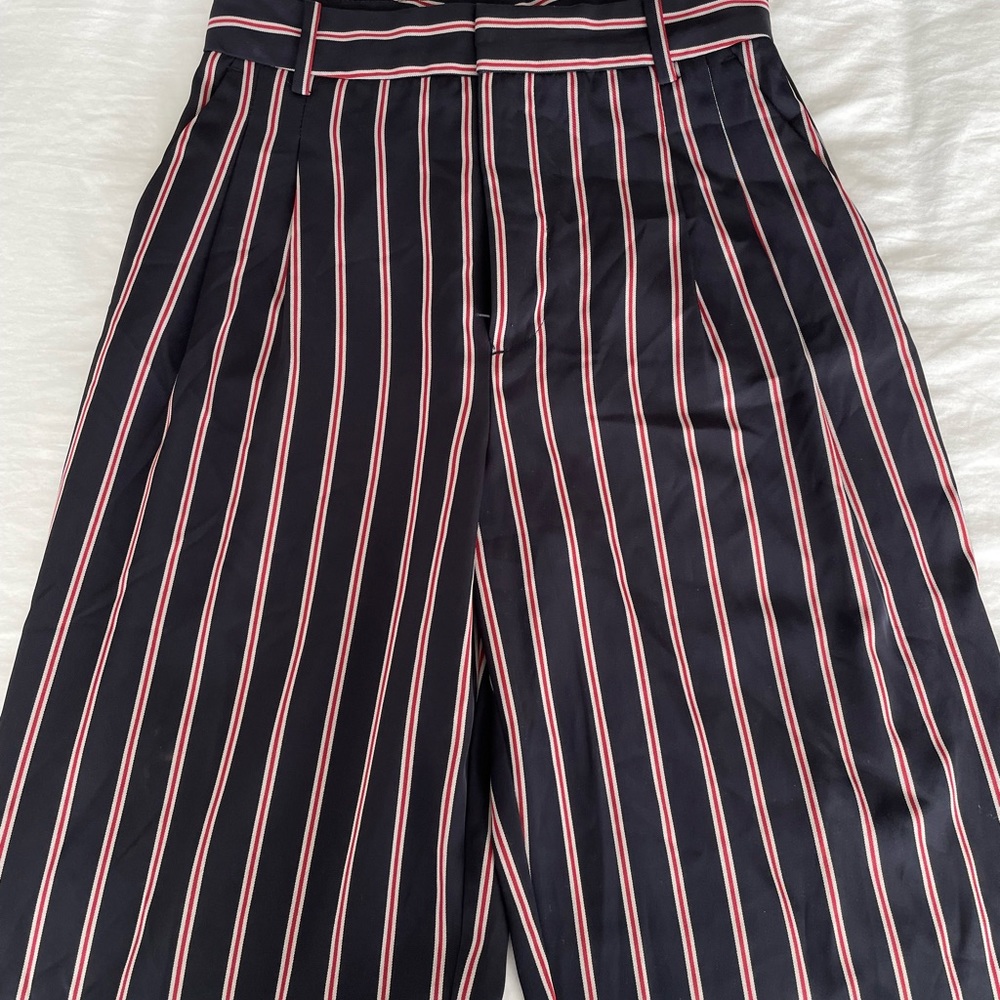 Zara Wide Leg Navy Striped Trousers
